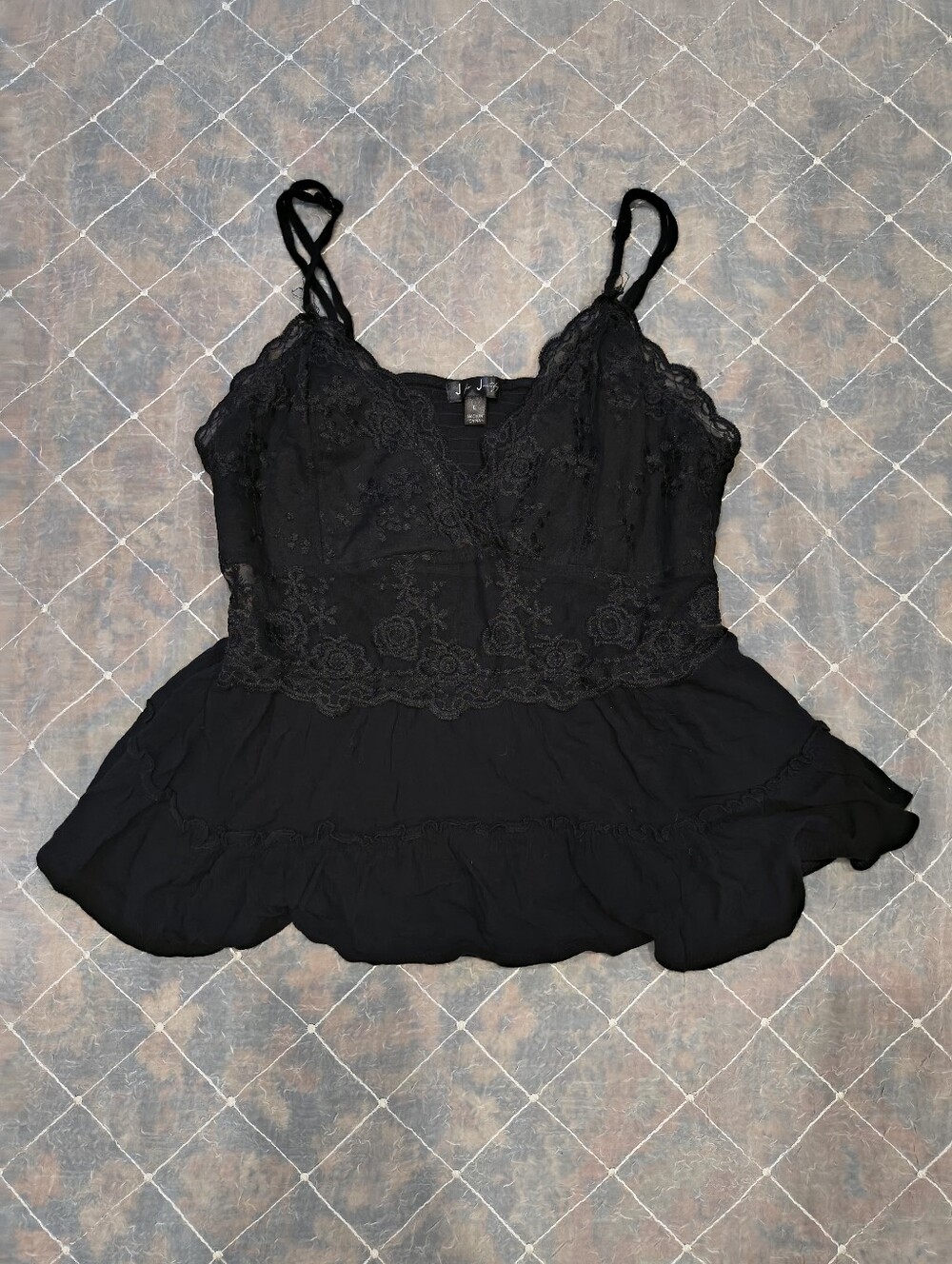 J for Justify Black Lace Peplum Tank top With Sheer Panel
